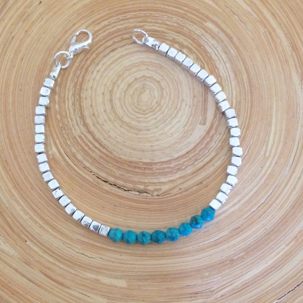 Turquoise silver cube bracelet
